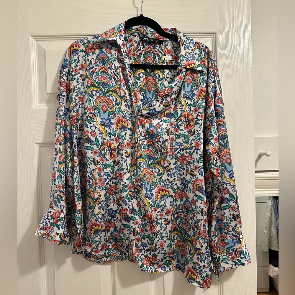 Zara Floral Print Satin Shirt